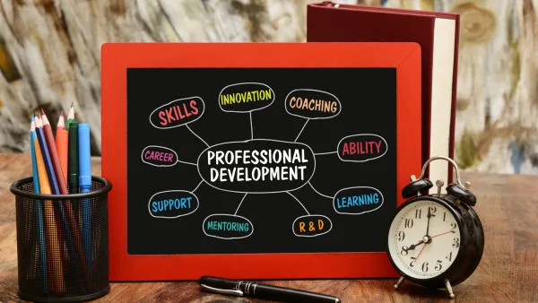 A chalk board with words that describe professional development
